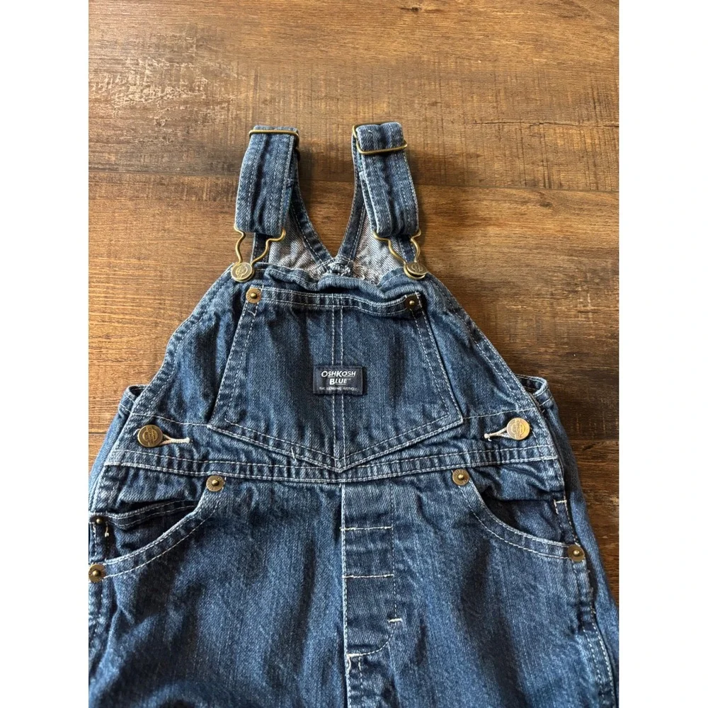 OshKosh Blue Denim Overalls Kids 18 Months Red Cuff Snap Leg Vintage